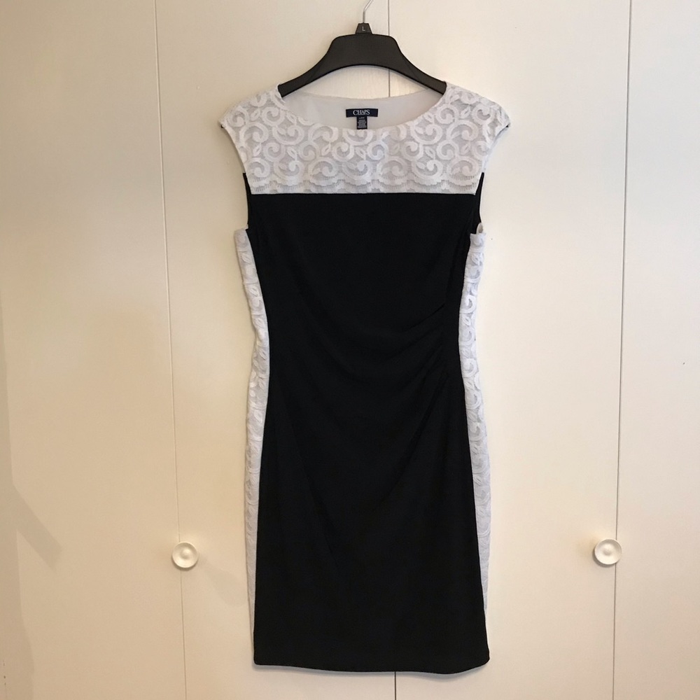 Chaps illusion dress black and white lace sz 10